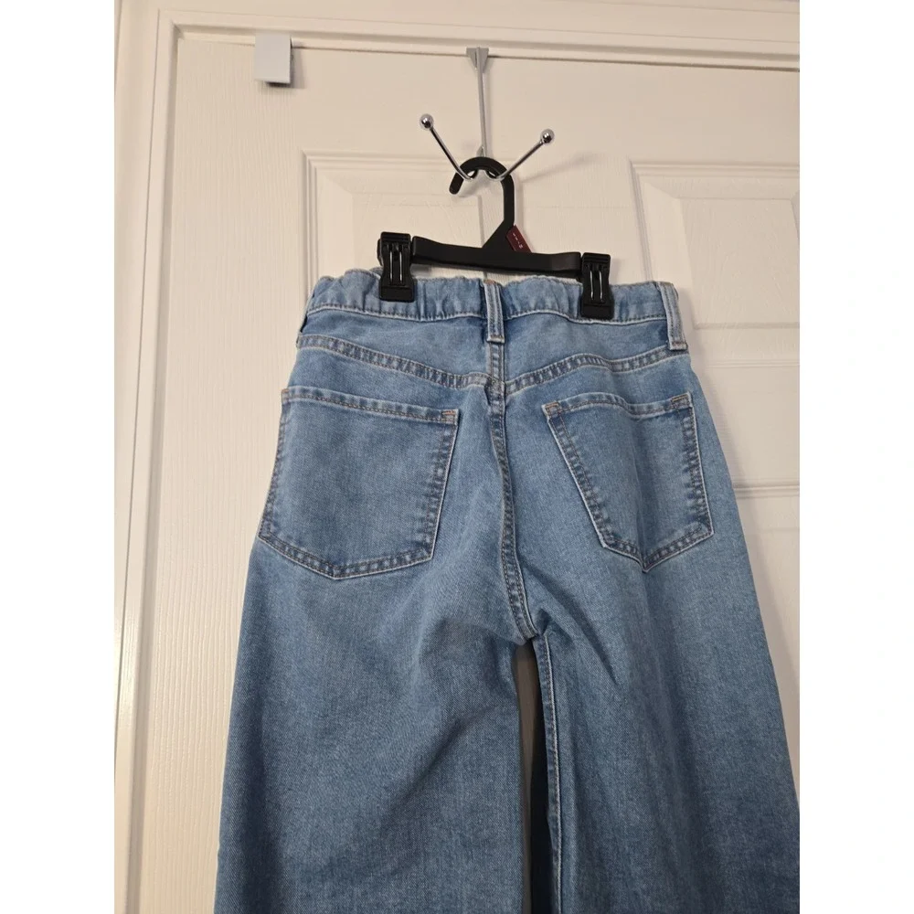 Old Navy Girls 14 High-Rise Baggy Wide-Leg Dark Wash Blue Denim Jeans Pockets